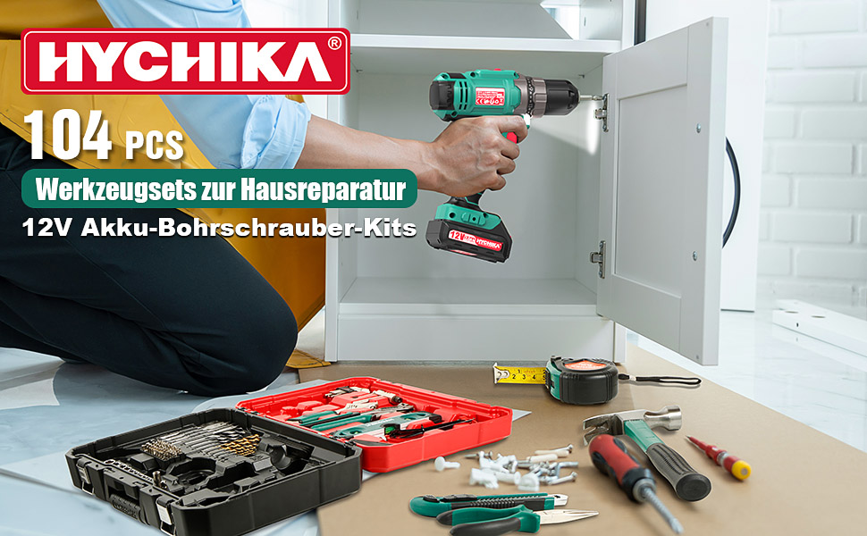 Набір інструментів HYCHIKA DIY Pro: акумуляторний дриль-шуруповерт 30Nm + 104 шт. + кейс. Для ремонту та обслуговування