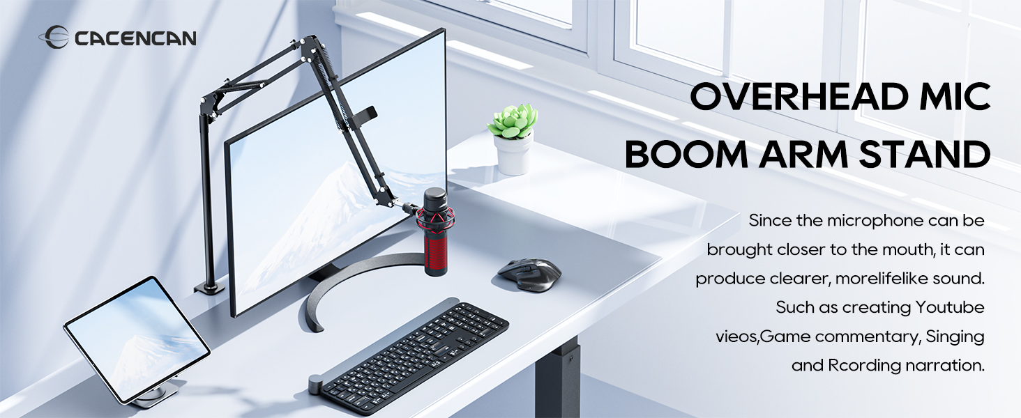 Кріплення для мікрофона Boom Arm, 360° обертання, з кріпленням на стіл, регульований, з адаптером 3/8''-5/8'', для стрімінгу, геймінгу, подкастингу, 15 дюймів, (M05)