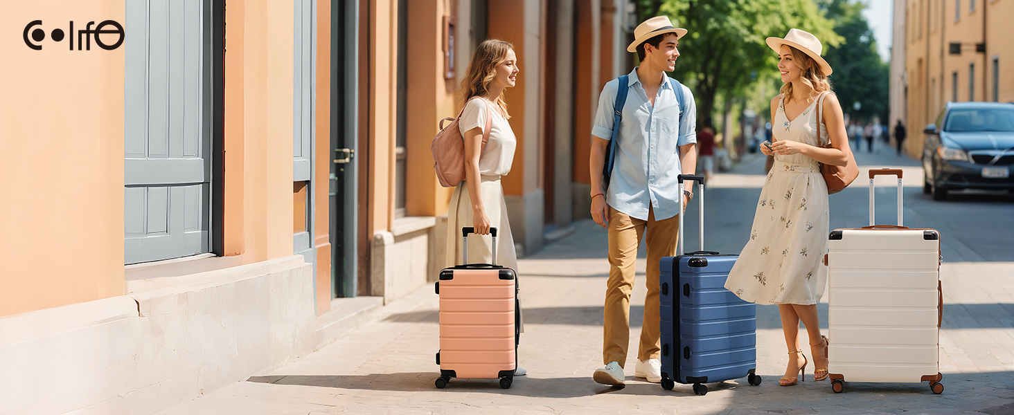 Набір валіз COOLIFE 3 в 1: Жовто-чорний дорожній набір з TSA-замком та телескопічним ручками | Rollkoffer