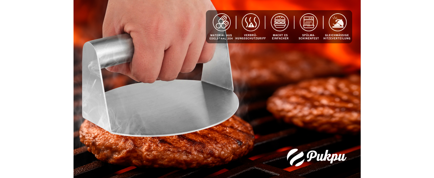 Набір для приготування Smash Burger: прес, сплескач, 2 кришки для плавлення, лопатка та шампури для гриля – подарунок для чоловіків та любителів гриля (6 шт, коричневий)