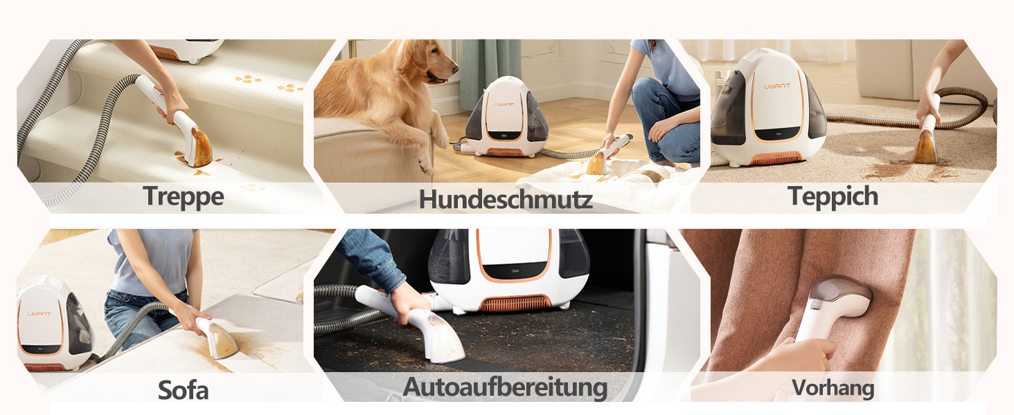 UWANT Теперішній пилосос для миття килимів, для диванів, килимів, м'яких меблів, мокрий/сухий пилосос з потужною потужністю всмоктування 12000Pa, 60dB, B100-s