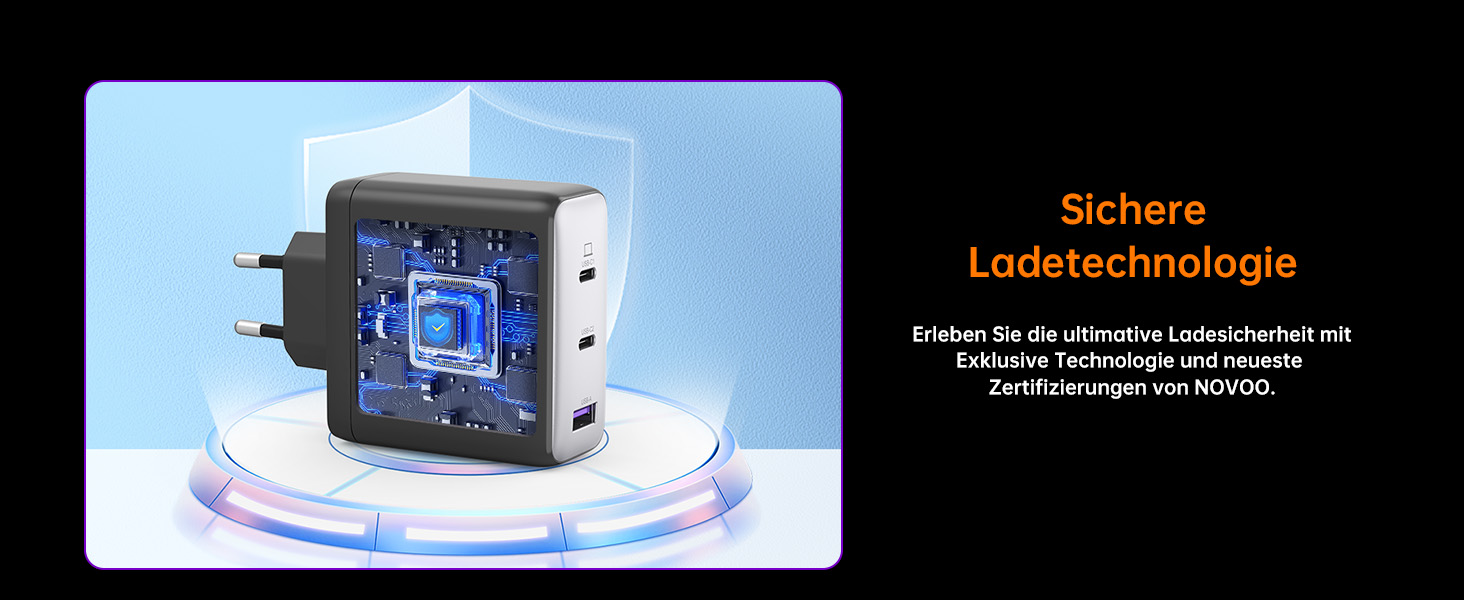 Зарядний пристрій USB-C 67W NOVOO GaN III 3-порти, швидка зарядка для MacBook, iPad, Pixel, Samsung, iPhone, Steam Deck (Чорний)