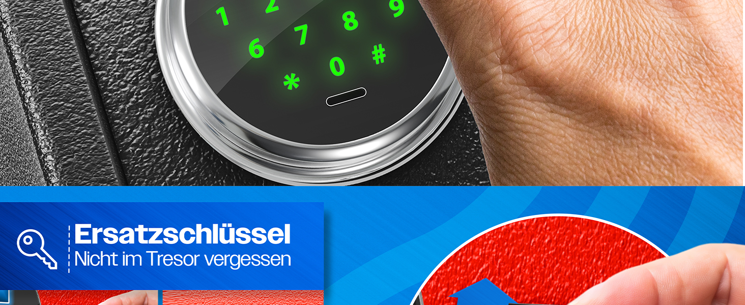 Електронний сейф KESSER® з відбитком пальця та ключем L | Вбудований акумулятор | 3x подвійний замок | Настінний/підлоговий сейф | Чорний