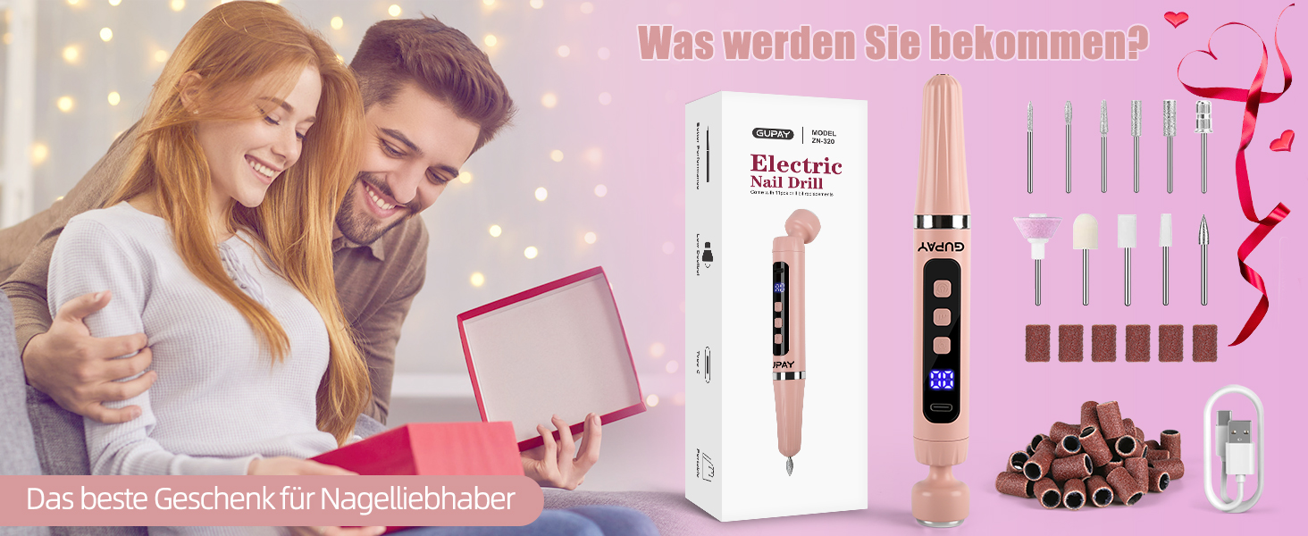 Електричний фрезер для нігтів бездротовий, професійний для гелю, акрилу та акрилу-гелю. Набір для манікюру та педикюру з LED-лампою, 5 швидкостей, для початківців