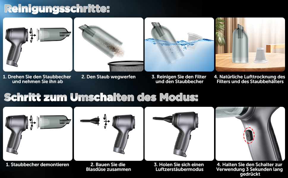 Портативний бездротовий ручний пилосос Brovamo з акумулятором, 12000Pa, для дому, авто, кухні, офісу, видалення шерсті тварин