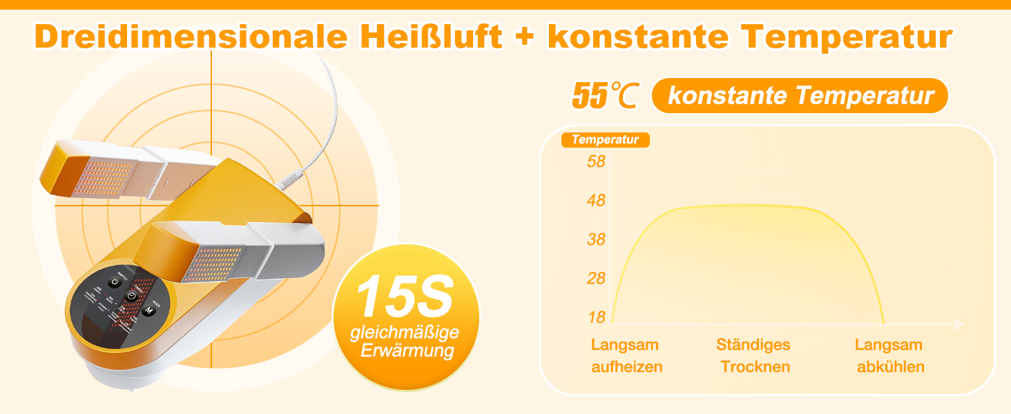 Електричний сушильник для взуття та рукавичок: телескопічний, з таймером, для взуття, черевиків, гірськолижних черевиків (помаранчевий)