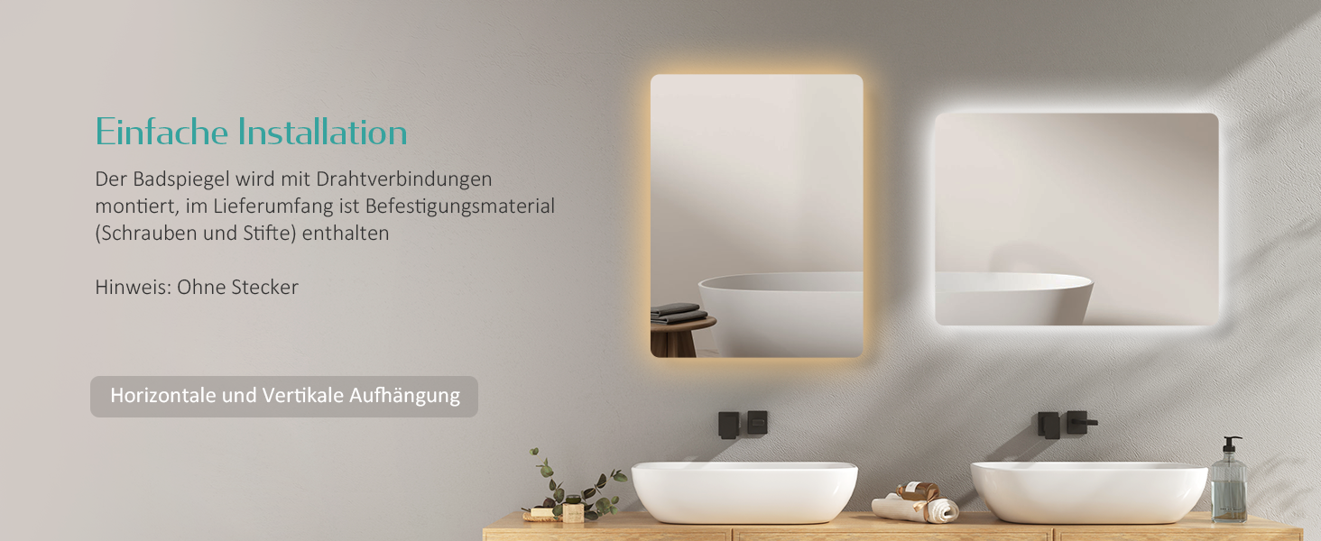 Дзеркало для ванної кімнати EMKE з підсвічуванням 50x70 см, запобігання запотіванню, 3 кольори світла, регулювання яскравості, сенсорне управління, функція пам'яті та автоматичне вимкнення через 3 години, ідеально для ванної кімнати (60 x 40 см)