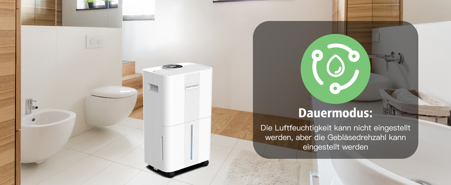 Електричний осушувач повітря Homtronics з гофрованим шлангом 1м, інтел. контроль вологості, 3 режими, таймер 24г, для підвалу, ванної, спальні