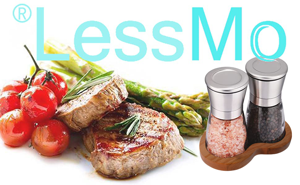 Мельниця LessMo для спецій з підставкою, набір 2 шт. - для перцю, солі та чилі, з регулюванням ступеня помолу