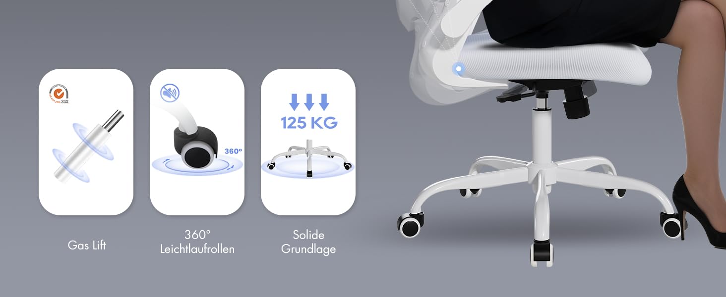 Офісне крісло Colamy: ергономічне, з регульованою підголівником та поперековою підтримкою, біле