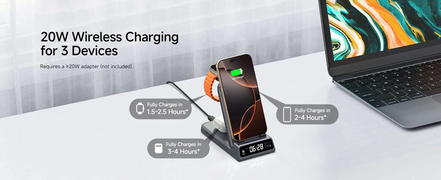 Бездротова зарядка 3-в-1 SwanScout 703A для iPhone 17/16/15/14/13/12, Apple Watch 11/10/9/8/7/Ultra та AirPods Pro 3 (Tech Grey)
