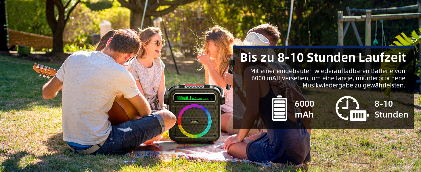 Караоке машина для дорослих та дітей – портативна система з 2 мікрофонами, Bluetooth, TF, USB, AUX, TWS, динамік, чорна