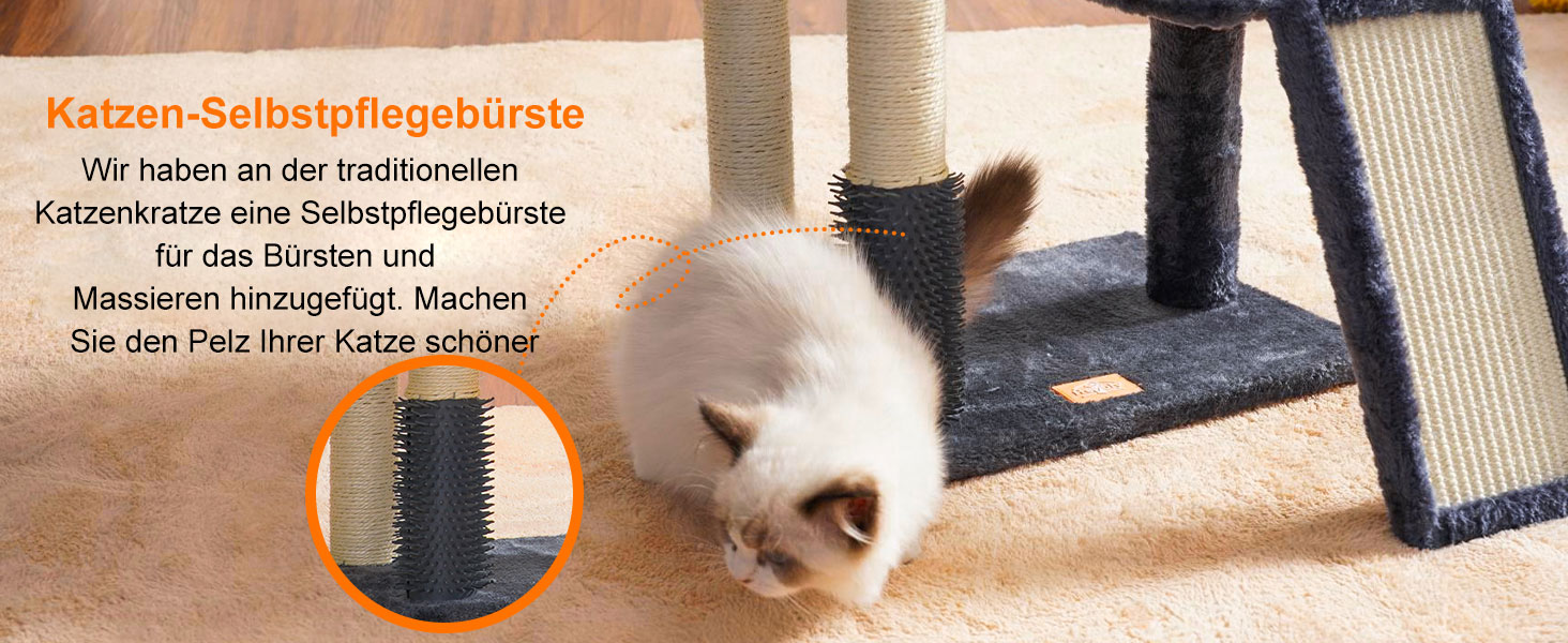 Котячий будиночок Heybly з котячою щіткою, котячий будиночок для домашніх котів з оббитою лежаком з плюшу, котячий когтетоп з кошиком, когтеточкою та когтетопом, сірий HCT005SG