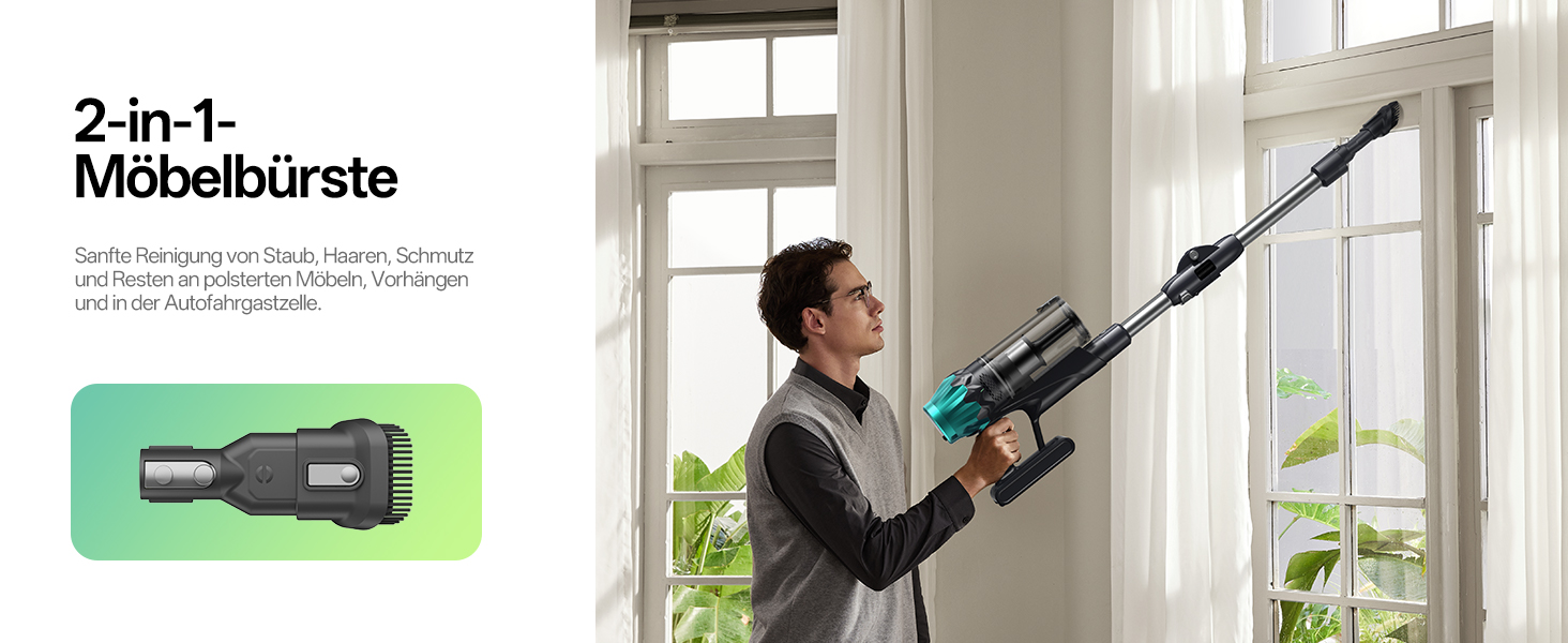 Бездротовий пилосос Vexilar V15Max з функцією миття підлоги, 60KPa/600W/60хв, гнучкий шланг, док-станція, GreenEye, насадка для твердих підлог та шерсті тварин, об'єм 1,5л, для килимів та шерсті тварин, колір: блакитний