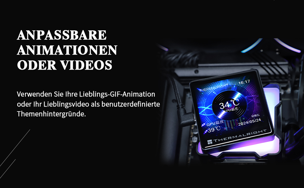 Thermalright Elite Vision 360 ARGB - Смарт-системa водяного охолодження CPU з IPS LCD-дисплеєм (320x320), для AM5/Intel 1700/1851, чорний