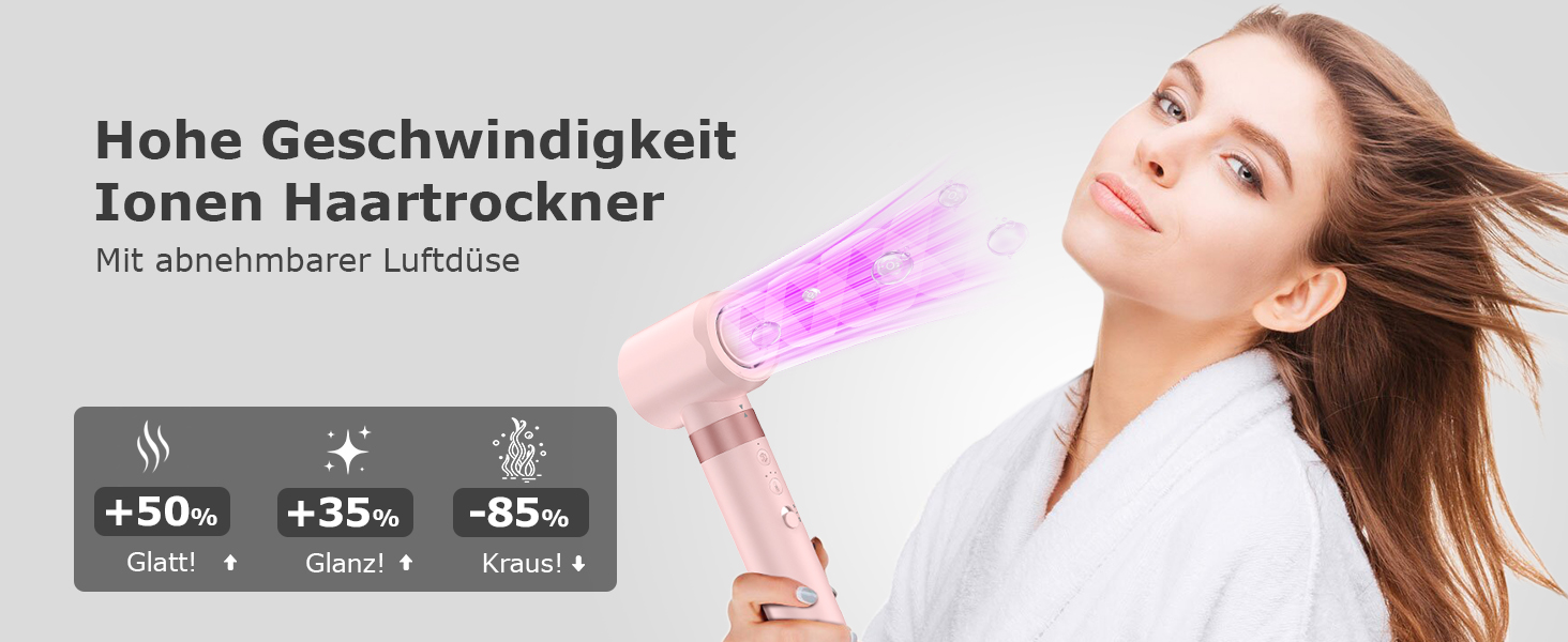 MESCOMB Airstyler 5-в-1: Іонний фен та мультистайлер для волосся з насадками. Швидке сушіння, локони, об'єм, випрямлення. Без пошкодження волосся. З дорожньою сумкою. Рожевий колір