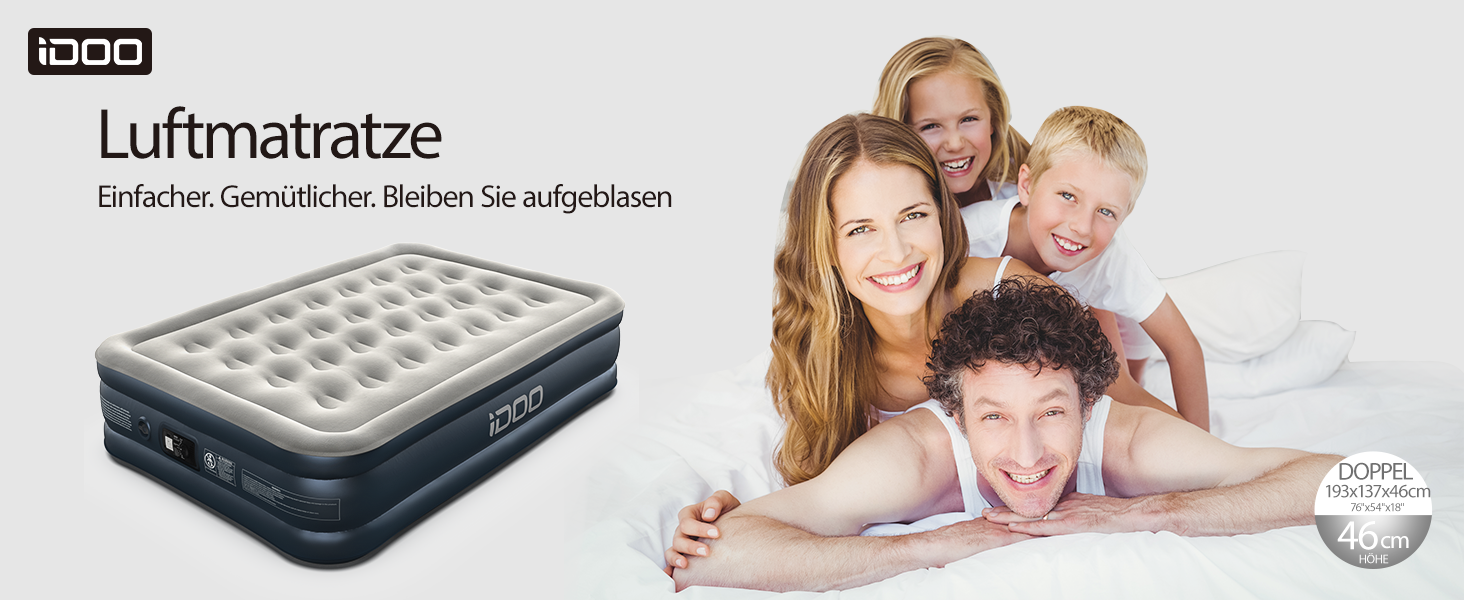 Надувний матрац iDOO з електричною помпою, самонадувний, 137x193x46 см, для дому та кемпінгу