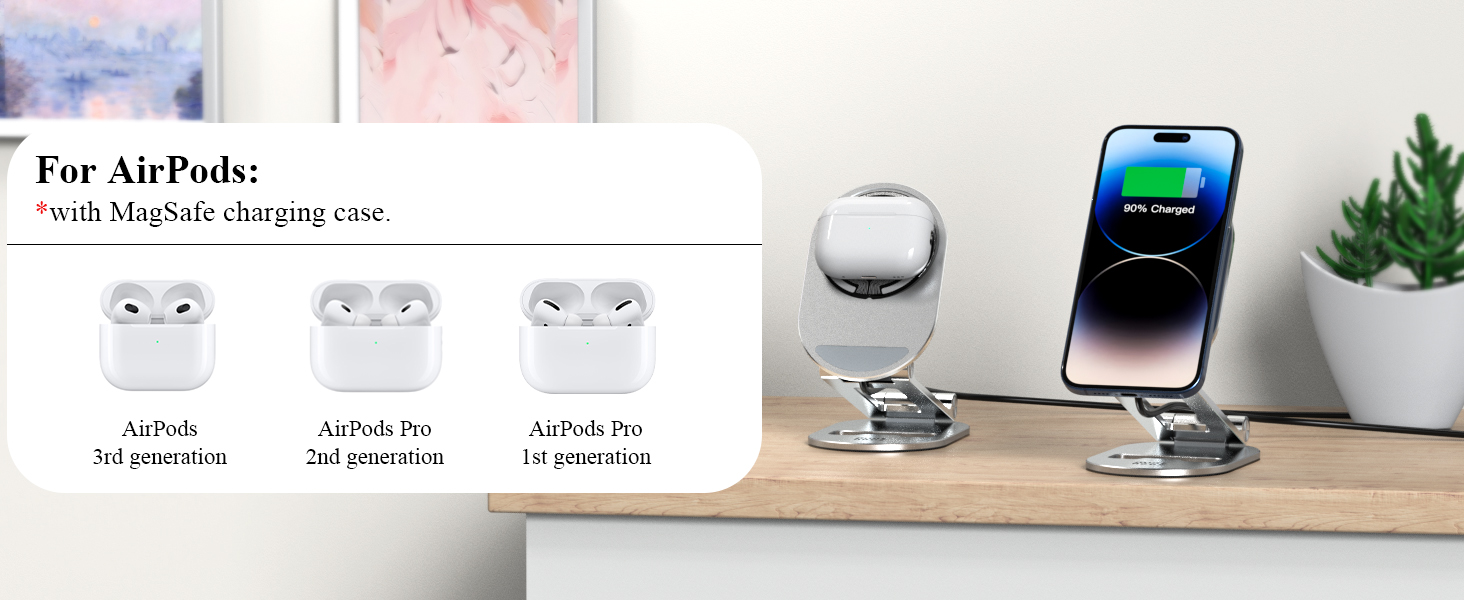 Магнітна бездротова зарядна станція Minthouz 20W USB-C: регульована підставка з алюмінію для iPhone 16, 15, 14, 13, 12 та AirPods Pro