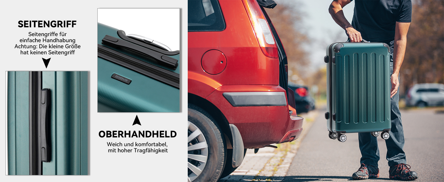 Набір валіз Beibye 2045 з двома колесами, 3 шт., для подорожей, жорсткий корпус, 20 кольорів (темно-зелений)