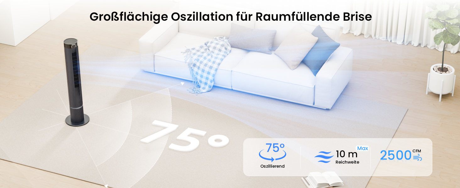 Турбовентилятор AIRMATE: 12 швидкостей, пульт ДУ, 10 м/с, 110 см, 3 режими, таймер 12 год, LED дисплей, 40W, сірий