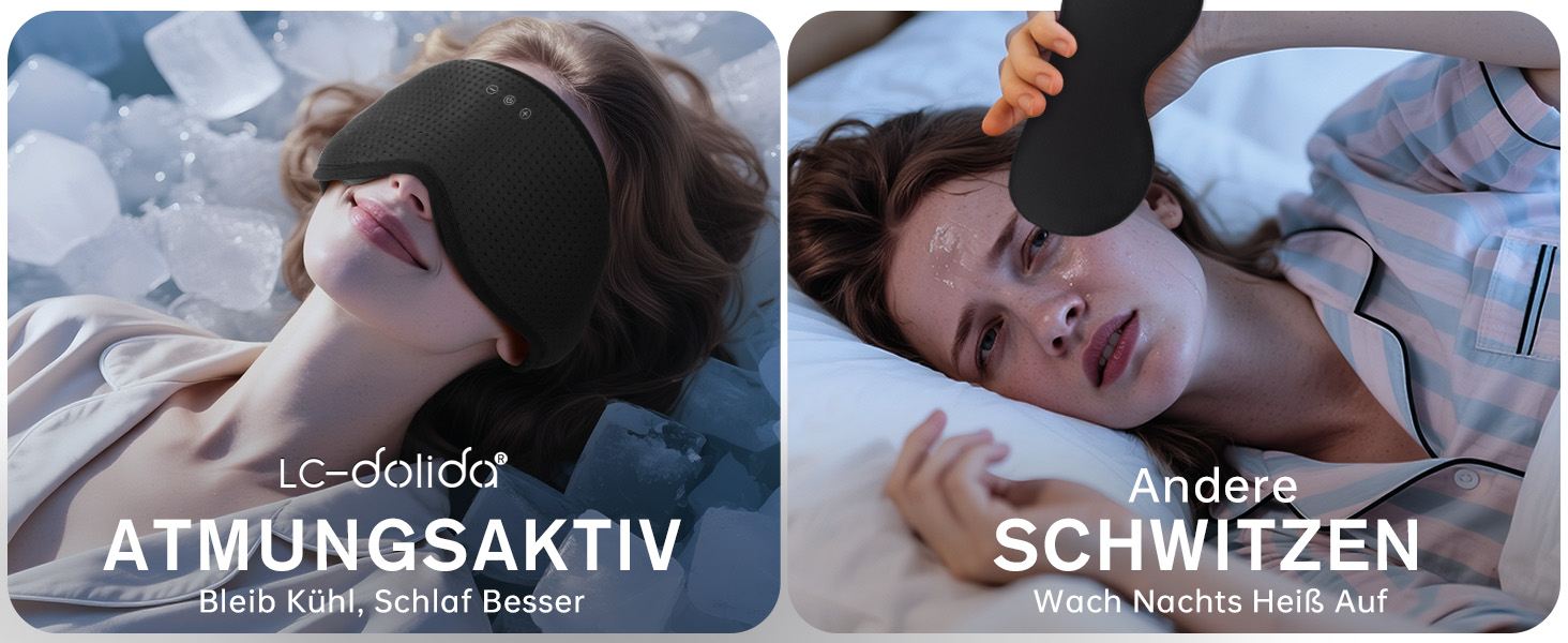 Маска для сну Dolida з Bluetooth навушниками V5.4, 3D контурні подушечки для очей, мікрофон, для бічних положень, подорожей, глибокий чорний колір
