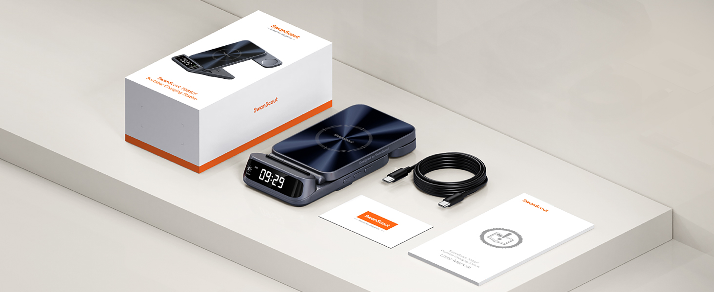 Бездротова зарядна станція 3-в-1 SwanScout 708F для Samsung Galaxy Z Flip 7/6/5/4/3, Galaxy Watch 8/7/6/5/4 та Galaxy Buds 3/2 Pro, індукційний зарядний пристрій (без адаптера)