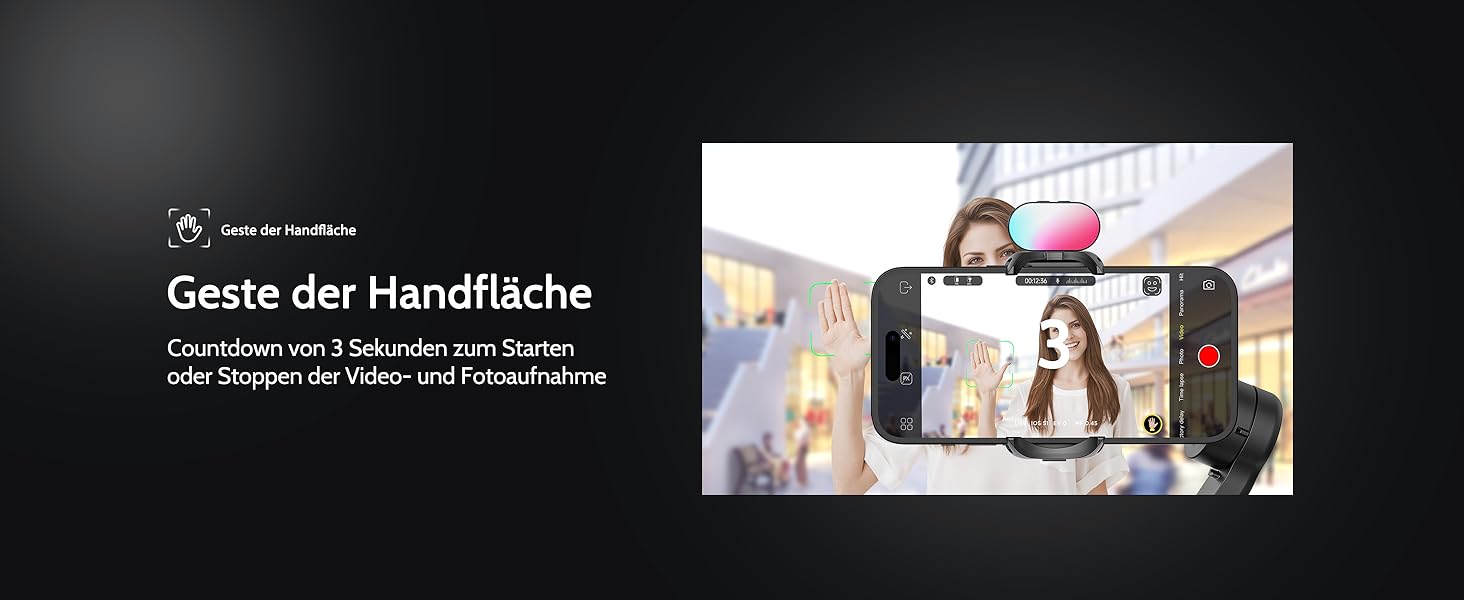 Стабілізатор для смартфона AOCHUAN Smart X Pro Kit: 3-осьовий гiмбал з RGB-фiллером, трекер обличчя, для iPhone/Android, чорний