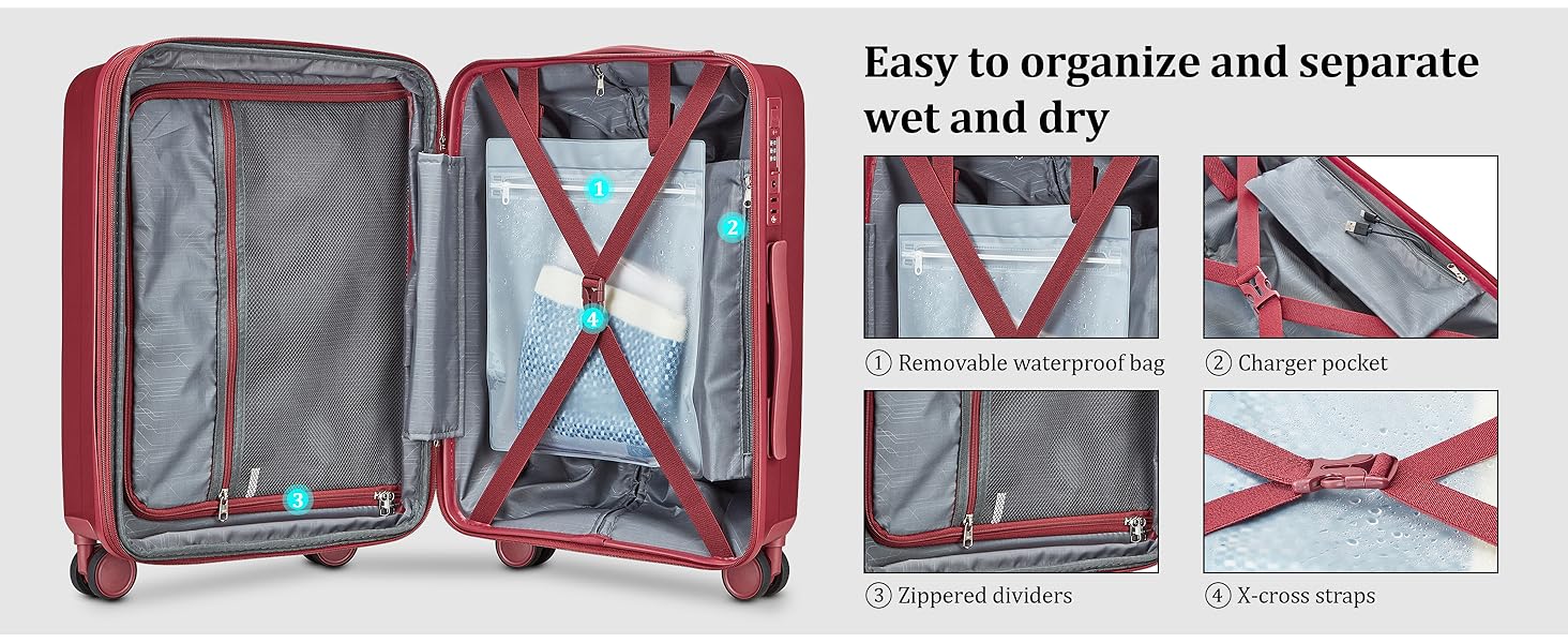 Набір валіз Joyway 4шт з жорстким корпусом та TSA-замком, розширюваний, чорний (червоний), комплект валіз