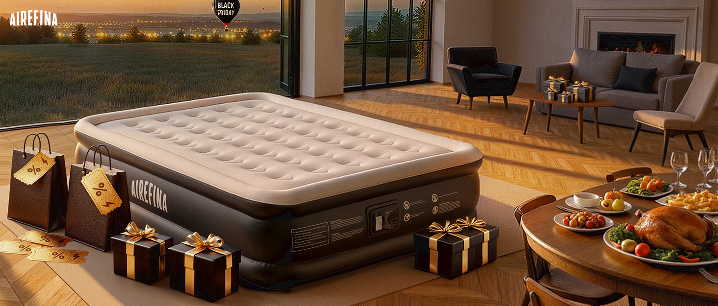 Надувний матрац Airefina з самонадувною системою та вбудованим насосом, преміум-гостьове ліжко, швидке надування за 3 хвилини, 203x152 см, для 2 осіб
