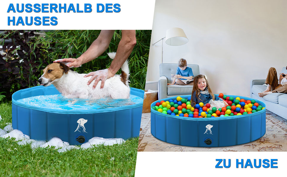 Dog Pool for Large & Small Dogs, Foldable Dog Splash Pool 160 * 30CM Dog Bathtub Stable Swimming Pool Pet Child Swimming Pool Non-Slip Portable Blue (140CM)