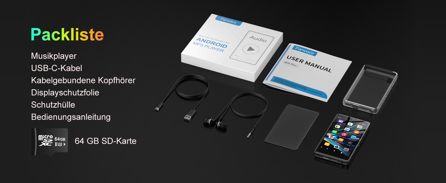 MP3 плеєр 96GB з Bluetooth, WiFi, Android 13, камерою та гучномовцем. Плеєр MP4 для Spotify, Kids, Audible, Amazon Music, Play Store - Чорний