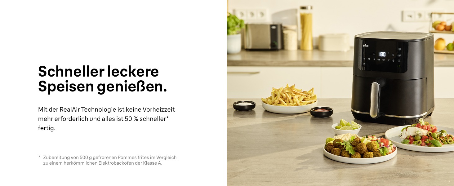 Фритюрниця електрична Braun MultiFry 5 HF5030 6л з технологією RealAir, чорна. Без PFAS, 8 програм, сенсорне керування, кошик для посудомийки