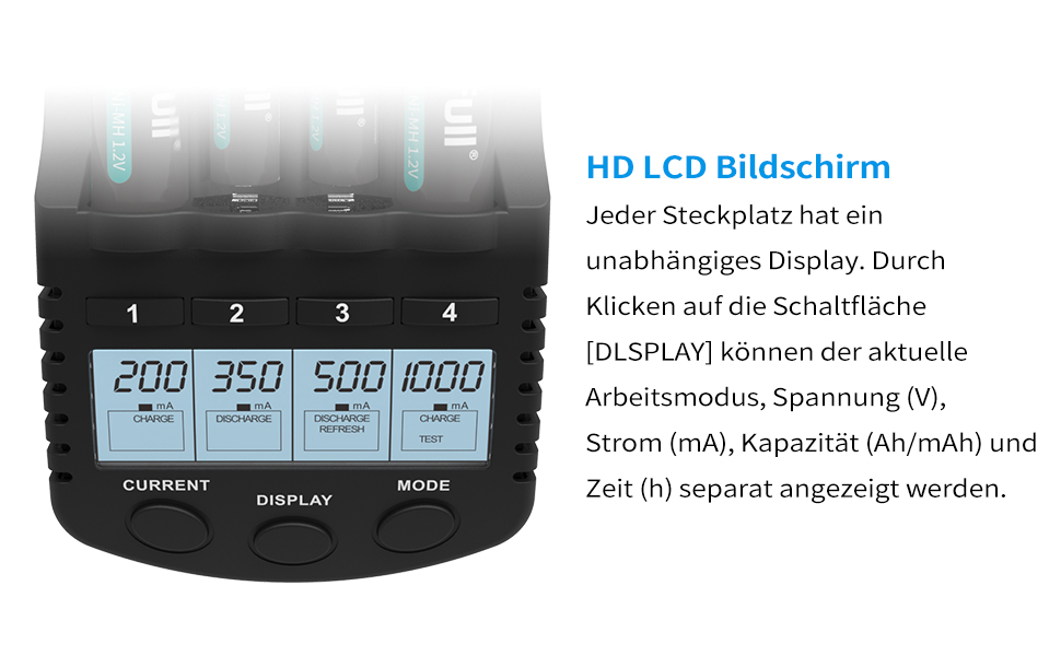 Зарядний пристрій Dlyfull для акумуляторів AA AAA: швидка зарядка, відновлення, розрядка, сумісний з NI-MH, NI-CD