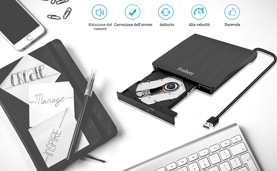 Зовнішній DVD-привід Antika USB 3.0: CD/DVD Brenner, записувач та зчитувач +/-RW для ноутбука та ПК (Windows, macOS, Linux), чорний