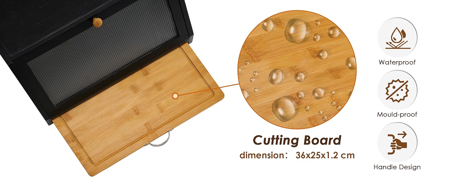 YOUDENOVA Хлібниця з дощечкою для нарізання, дерев'яна хлібниця, коробка для зберігання, бамбукова скринька для хліба, солі та перечниці, 39x25x20 (ДxШxВ) см, Чорний