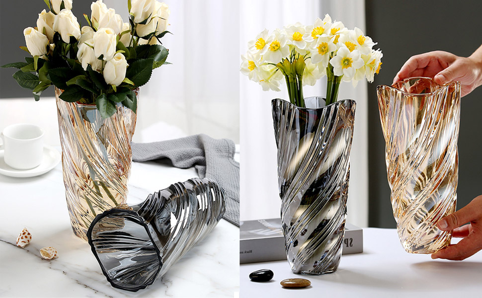 Скляна ваза Glas Blume, 24 см, сучасний мінімалістичний дизайн, ручної роботи. Ідеально для дому, офісу, декору та подарунків (сірий)