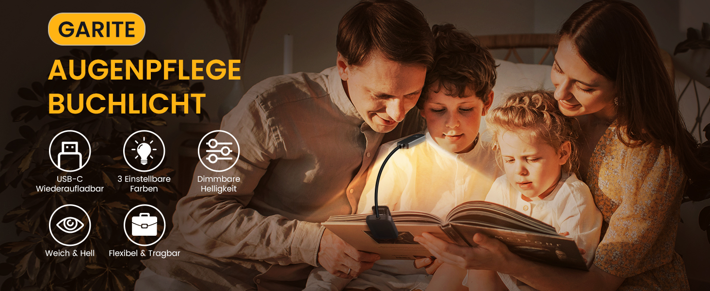 LED лампа для читання з кліпсою, захист очей, 6 LED, 3 режими яскравості (теплий/холодний/білий), USB перезарядна, 360° регульована, для читання, ліжка, офісу, подорожей, чорна