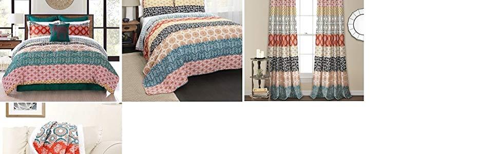Шторка для душу Lush Decor Bohemian-Streifen, 183x183 см, блакитно-помаранчевий, бохо-стиль