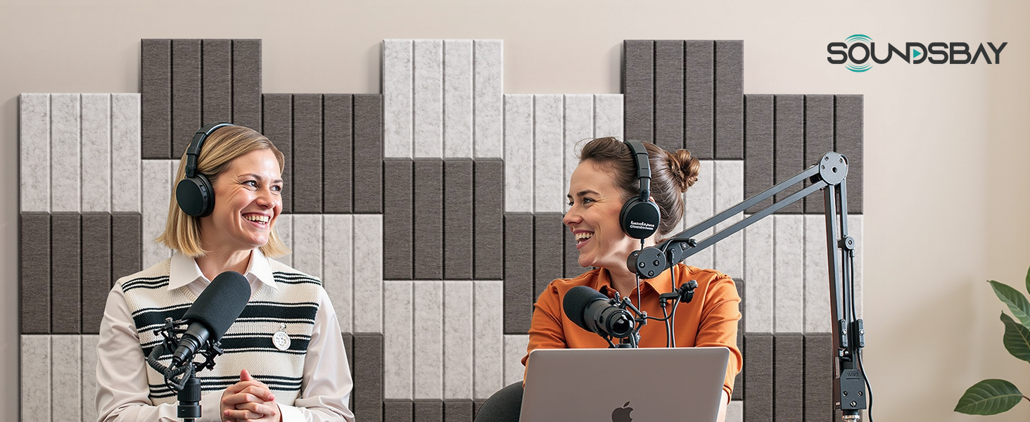 Акустичні панелі Soundsbay для шумоізоляції та звукопоглинання, самоклеючі поліестерні плити 30×30×0.9 см, чорні, 12 шт.