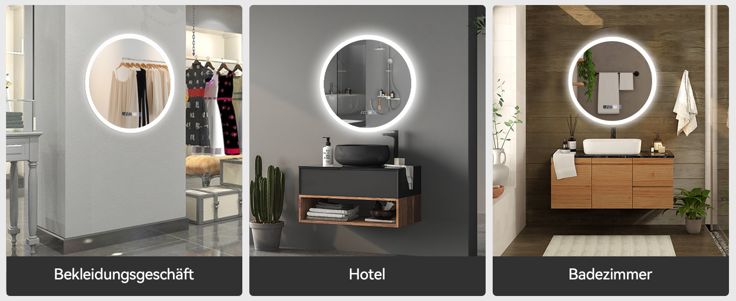 Дзеркало для ванної кімнати YOURLITE з підсвічуванням, діаметр 60 см, LED, сенсорне керування, 3 кольори світла, регулювання яскравості, антизапар, пам'ять, годинник, білий