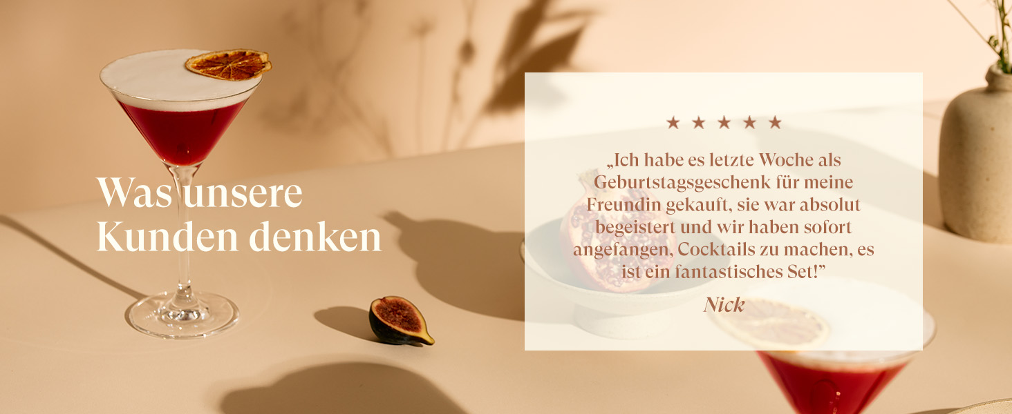 Коктейльний набір Cocora Martini-Set 8 предметів з нержавіючої сталі: шейкер, келихи для Мартіні, книга рецептів, подарункова упаковка (Чорний)