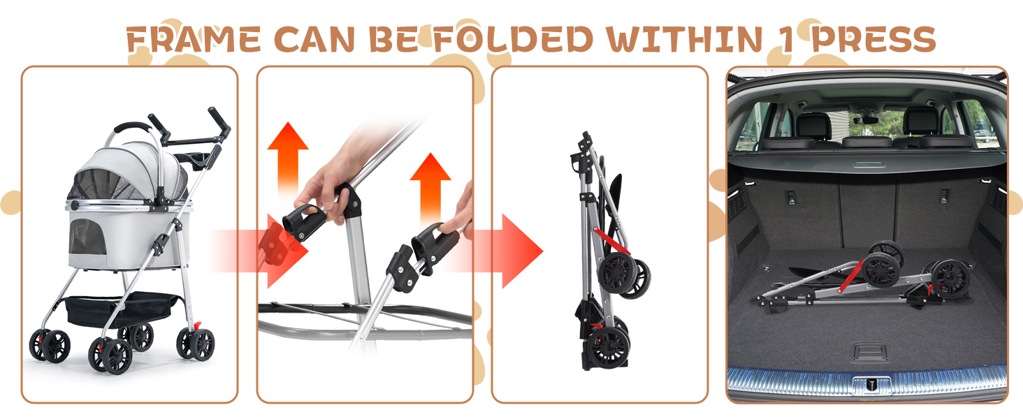 Візок для собак Siairo 3-в-1, сірий. Будка для собак середніх порід до 20 кг, переноска, автокрісло, відділення для їжі