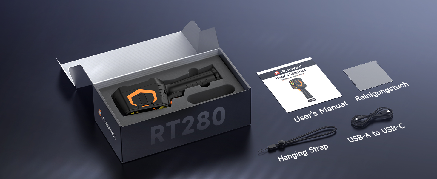 Тепловізор FOXWELL RT280: Портативна інфрачервона камера з LCD-екраном 2.8', роздільна здатність 320x240, діапазон температур -20°C до 550°C, 8GB пам'яті, функція PC-аналізу та відеозапису