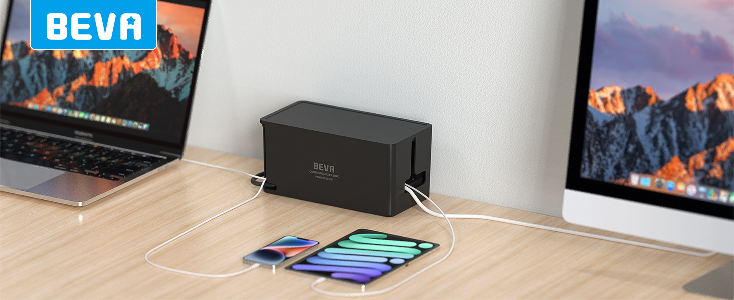 Блочок розеток BEVA з прихованими роз'ємами, 3680W/16A, захист від перенапруги 1050J, 2м кабель, 6 розеток + 3 USB-A + 1 USB-C (15W), з вимикачем, чорний