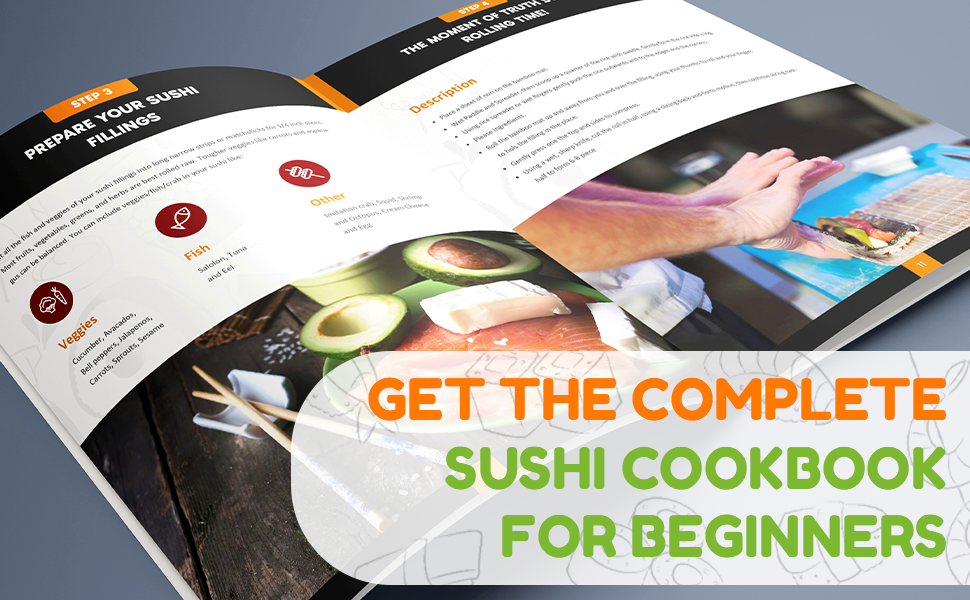 Набір для приготування суші 11 шт. - бамбуковий набір для суші: килимок, сервірувальний комплект для початківців, 2 килимки, 5 пар паличок для їжі з сумкою, ложка для рису, роздільник, сервірувальний піднос, тройна соусниця, Ebook