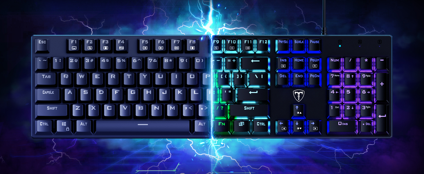 Механічна ігрова клавіатура RisoPhy, RGB, 104 клавіші, ультратонке підсвічування LED, провідне USB підключення, блакитний перемикач, чорний колір