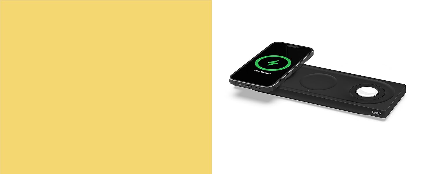 Belkin MagSafe Зарядний пристрій 3-в-1 бездротовий, сертифікований MFi, для iPhone 16/15/14/13/12, Apple Watch (всі моделі), AirPods (3/2/Pro) - Чорний