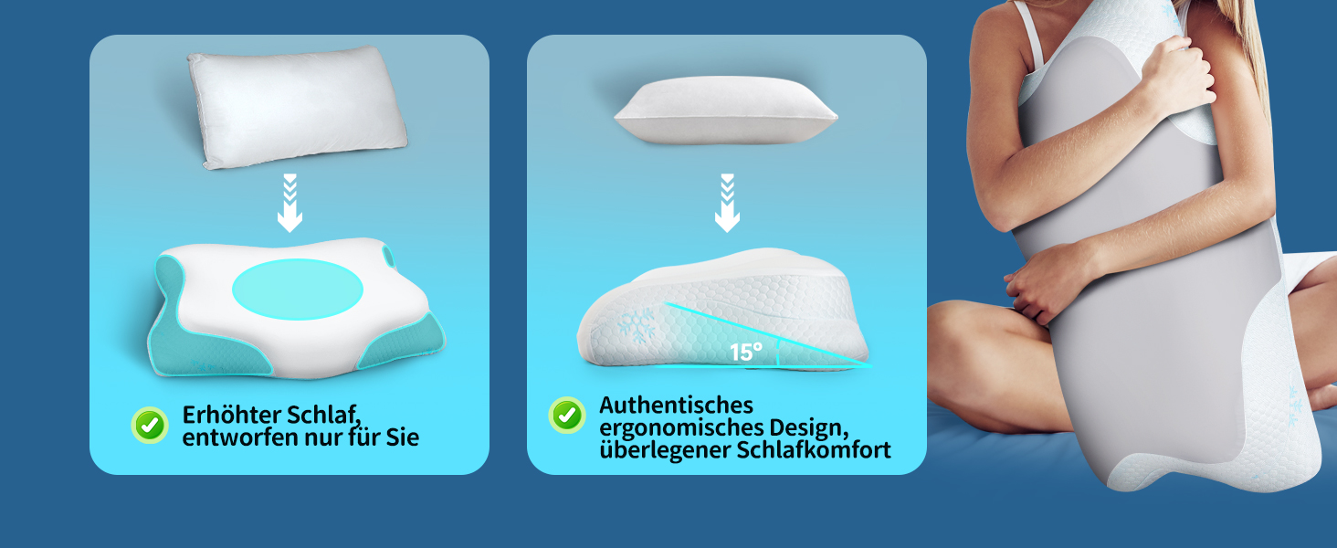 Ортопедична подушка CloudÉtoile з Memory Foam - 2-в-1. Ергономічна подушка для сну на боці, спині та животі. Підтримка шиї. Білий колір (64x38x12 см, сірий)