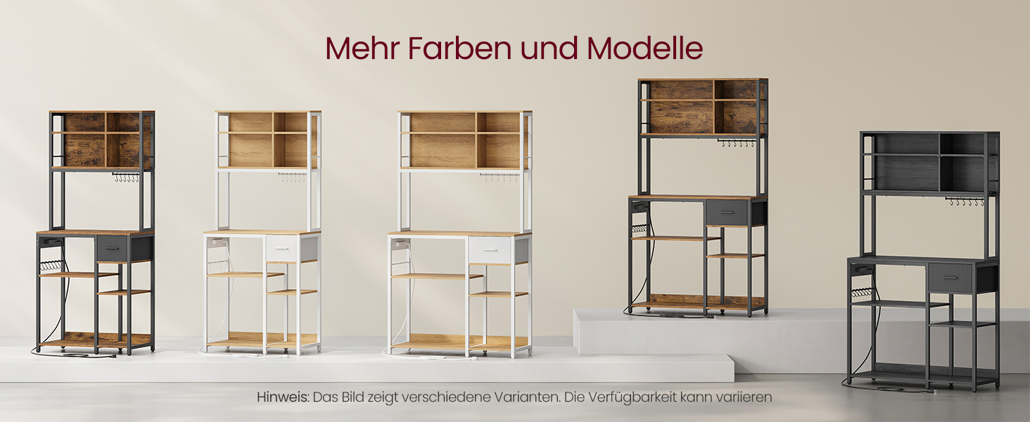 Стелаж кухонний VASAGLE з розетками, 40 x 100 x 180,4 см, 12 гачків, антрацит-чорний, з регульованими полицями та висувною шухлядою