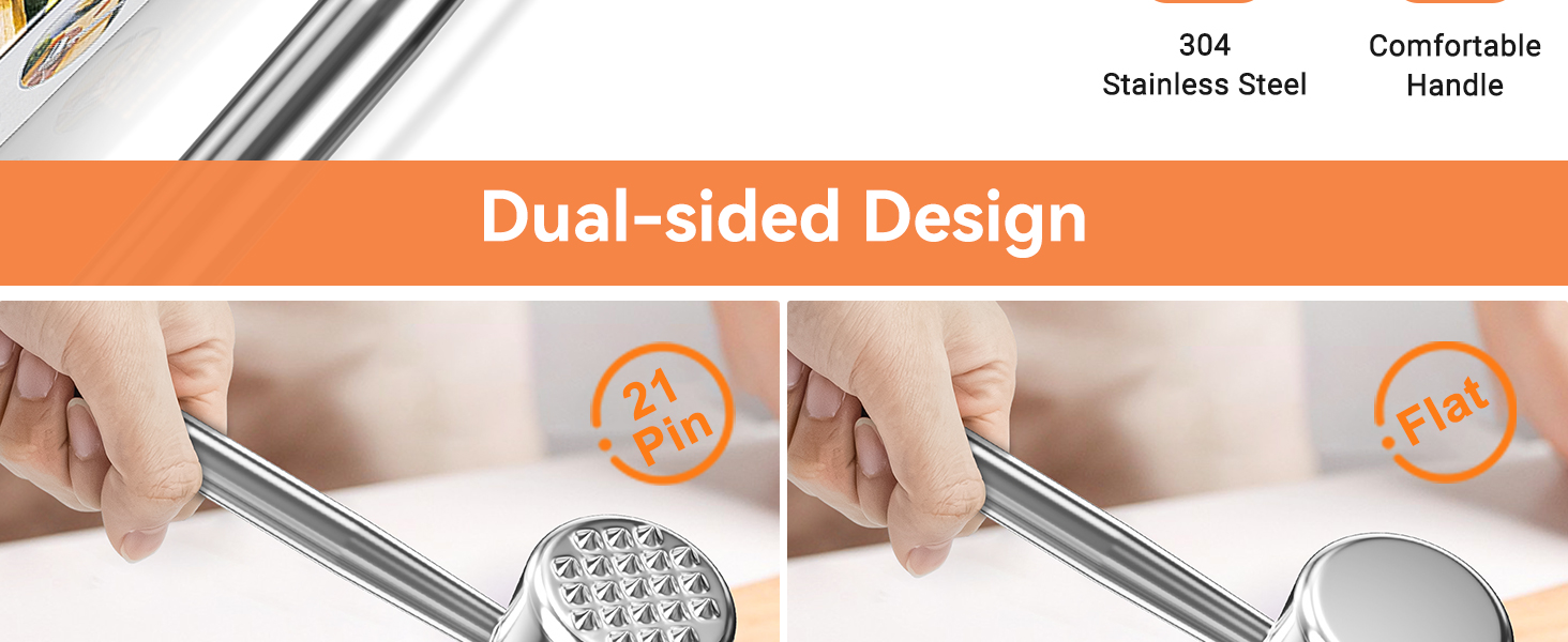 Клобак для м'яса HOOMIL, двосторонній антипригарний, для шніцелів та стейків, з нержавіючої сталі, з неслизькою ручкою